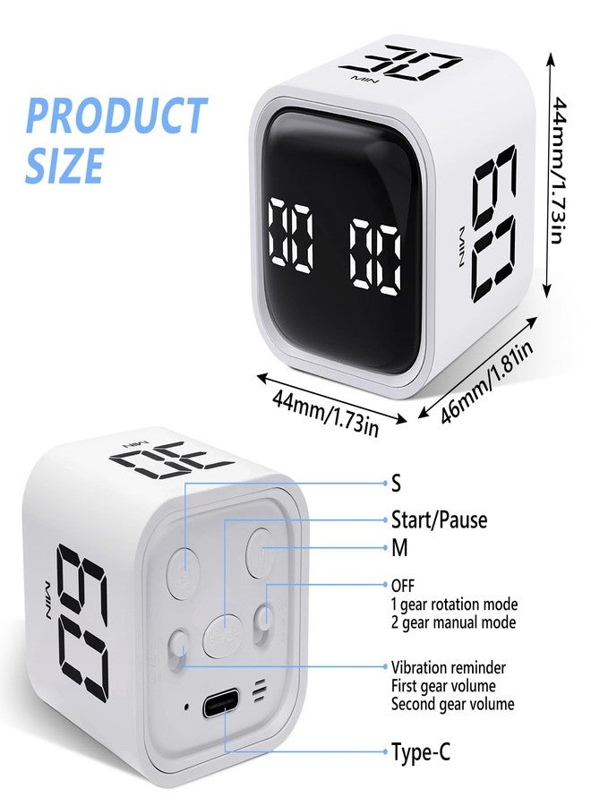 Foyucool Cube Timer, Rotation Time Timer for Adults, 5-10-30-60 Minutes & Custom Countdown, Vibration & Adjustable Volume Alert, Digital Visual Timer for Classroom Study Office Kitchen Desk, White - Image 4